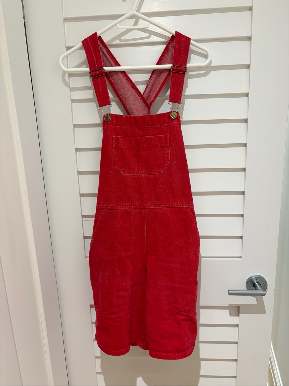 Women's Red jean Short Overalls Jumpsuit